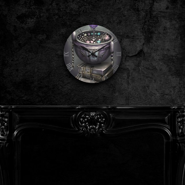 Relógio Redondo Antique Steampunk Cauldron | Pilha de Livros Ortog (Criador carregado)