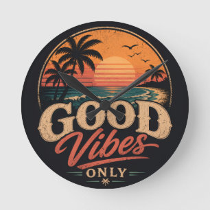 Relógio Redondo Apenas Boas Vibrações Design Retro Pôr do Sol