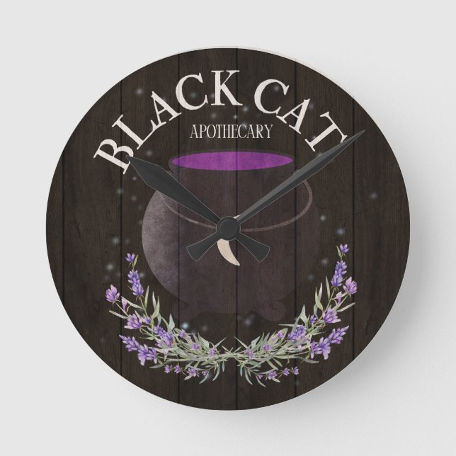 Relógio Redondo Apothecary de Gato Negro (Frente)