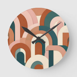 Relógio Redondo Arco Geométrico Moderno Terracota Rosa Teal