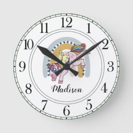 Relógio Redondo Arco-Íris de Aquarela Personalizado do Unicórnio