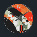 Relógio Redondo Art Deco Flapper Fashion<br><div class="desc">Eu usei uma imagem de deco flappers para este relógio. Eu limpei e o tornei mais nítido e adicionei números de deco de arte. Isso faz um relógio de estilo muito chique, uma novidade e ao mesmo tempo se destaca. Eu adoro.</div>