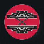 Relógio Redondo Art Deco Motif em B&W e Red Round Clock<br><div class="desc">Motif solar Clássico Art Deco em preto e branco com fundo vermelho.</div>