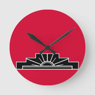 Relógio Redondo Art Deco Motif em B&W e Vermelho