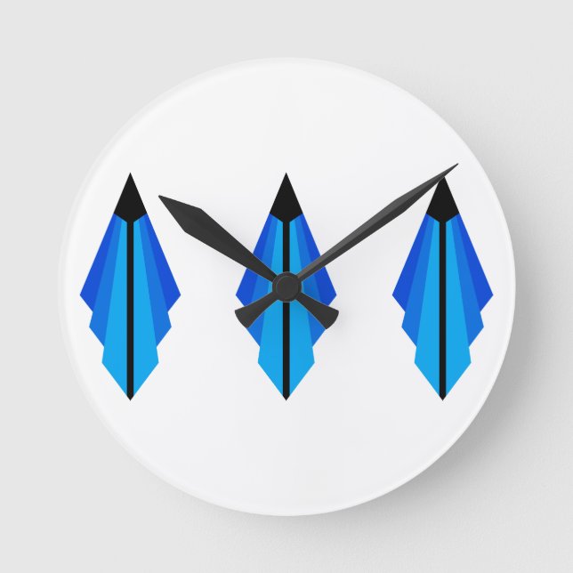 Relógio Redondo Art Deco, padrão 3 a azul (Frente)