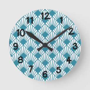 Relógio Redondo Art Deco Teal Fans
