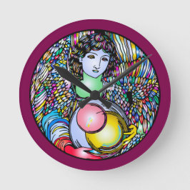 Relógio Redondo Art Nouveau Angel On Stained Glass