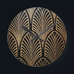 Relógio Redondo Art nouveau, art deco, padrão do ventilador, bronz<br><div class="desc">Art nouveau,  art deco,  padrão de fãs,  bronze,  ouro,  preto,  chic,  elegante,  vintage,  belle époque, </div>