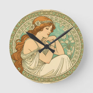 Relógio Redondo Art nouveau romantic illustration white flowers