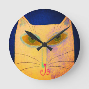 Relógio Redondo Arte abstrata de gato amarelo