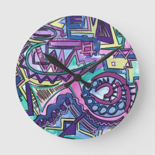 Relógio Redondo Arte abstrata pintada à mão - Livre Arbítrio