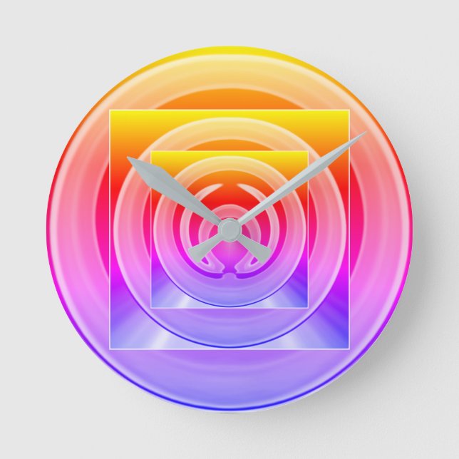 Relógio Redondo Arte Abstrato Contemporânea Arco-Íris (Frente)