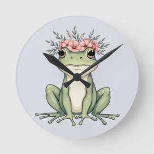 Relógio Redondo Arte Caprichoso de Rã Floral Cottagecore
