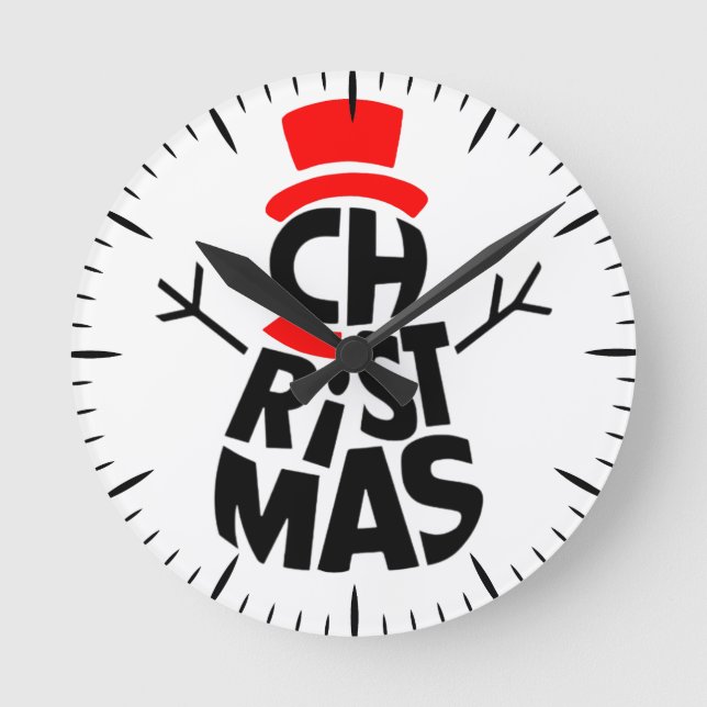 Relógio Redondo Arte com Palavras de Boneco de Neve de Natal (Frente)