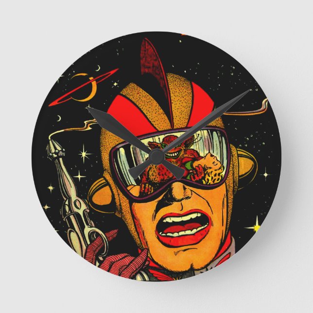 Relógio Redondo Arte cómica do astronauta da ficção científica do (Frente)