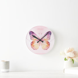 Relógio Redondo Arte de Borboleta em Aquarela