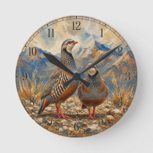 Relógio Redondo Arte de casal de perdiz Chukar