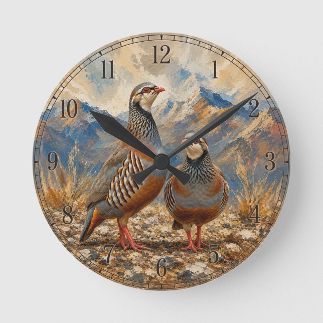 Relógio Redondo Arte de casal de perdiz Chukar (Frente)