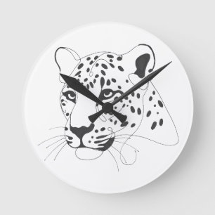 Relógio Redondo Arte de Linha Minimalista Pintada Pelos Leopardos
