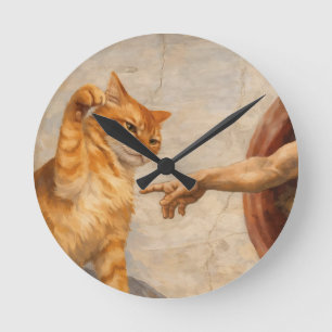 Relógio Redondo Arte de Meme de Gato Engraçado Criação de Adão com