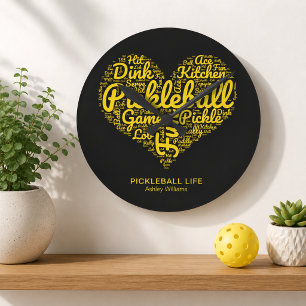 Relógio Redondo Arte de Palavra Vida de Pickleball Tipografia Pers