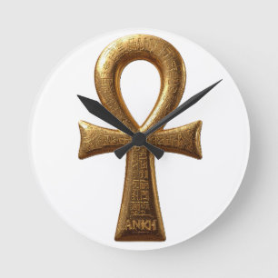 Relógio Redondo Arte de Parede do Símbolo Ankh Egípcio Elegante
