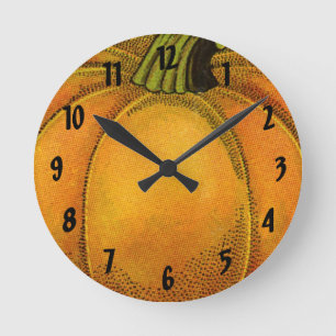 Relógio Redondo Arte de rótulo de lata antiga, abóbora vegetal bor