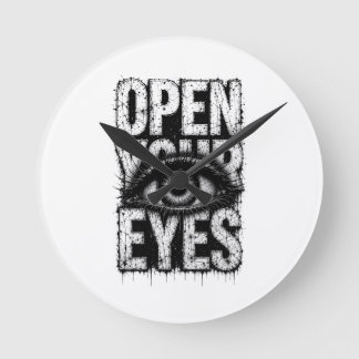 Relógio Redondo Arte de Rua Grunge Gótica Abra Seus Olhos