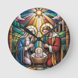 Relógio Redondo Arte de Vitral da Natividade – Natal da Sagrada Fa
