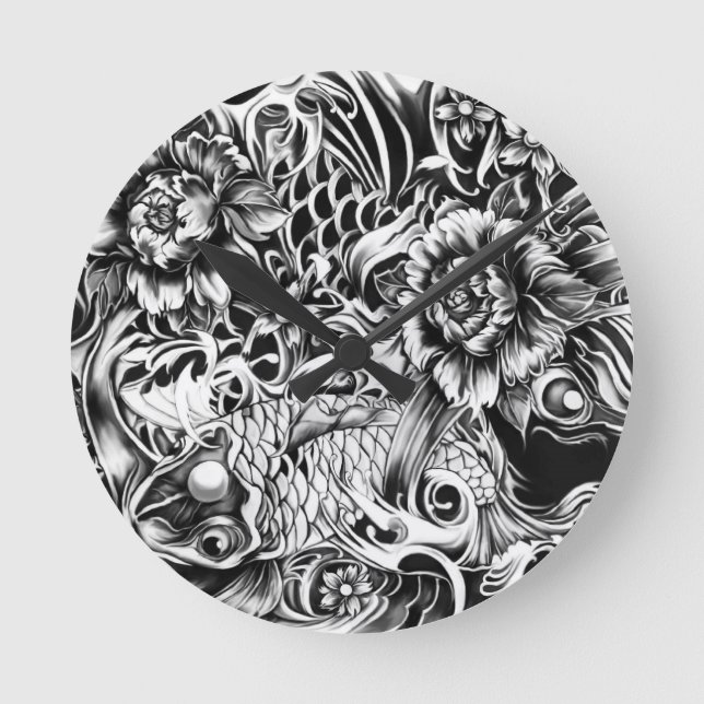 Relógio Redondo Arte do tatuagem do surf do japonês da ilustração (Frente)