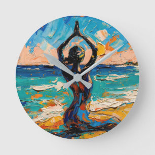 Relógio Redondo Arte do Yoga (#1) pintura a óleo