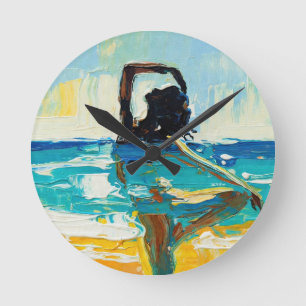 Relógio Redondo Arte do Yoga (#2) pintura a óleo