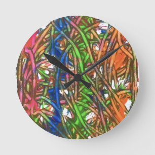 Relógio Redondo Arte em mármore rosa, azul, verde, laranja