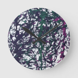 Relógio Redondo Arte em mármore Roxo, Verde, Rosa
