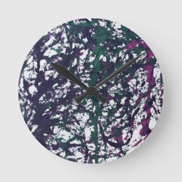 Relógio Redondo Arte em mármore Roxo, Verde, Rosa