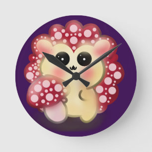 Relógio Redondo Arte Fofo Kawaii de Cogumelo Vermelhoouriço Fungo