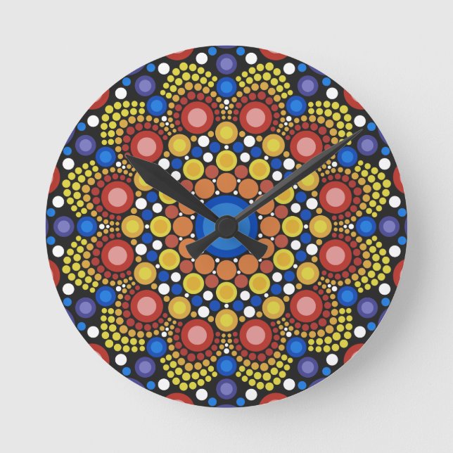 Relógio Redondo Arte Fractal Floral Dotada Retro Mandala (Frente)