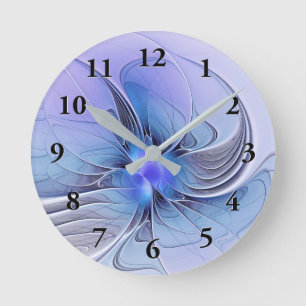 Relógio Redondo Arte fractal moderna abstrata lavanda azul
