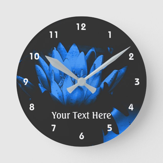 Relógio Redondo Arte Lily Flor Azul Lotus Água (Frente)