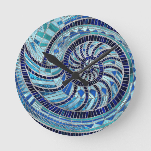 Relógio Redondo Arte mosaica Nautilus Shell (Frente)