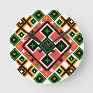 Relógio Redondo Arte popular ucraniana inspirada 