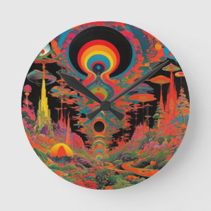 Relógio Redondo Arte Retro Psicodélico dos Anos 1960 Trippy Vintag