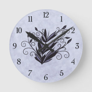 Relógio Redondo Arte vegetal gótica - Rodovalho Floral preto e rox