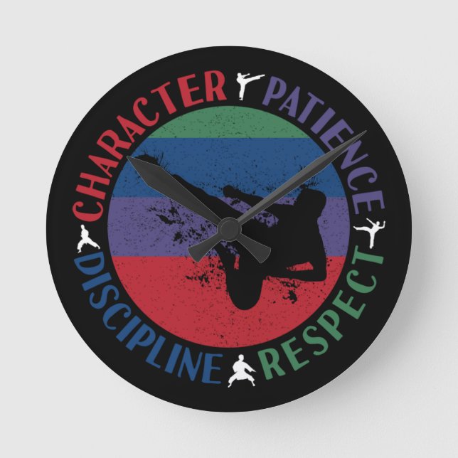 Relógio Redondo Artes marciais - Valores do núcleo do Karate (Frente)