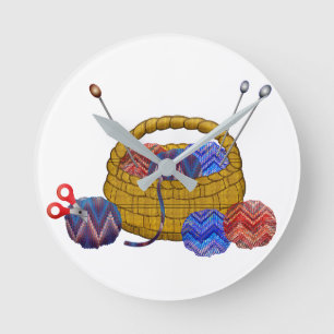 Relógio Redondo Artesanato de Agulhas de tricô de Yarn