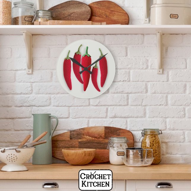 Relógio Redondo Artesanatos do Mínimo Crochet Jalapeno Knit Vermel (Criador carregado)