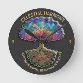 Relógio Redondo Árvore da Harmonia Celestial - Mandala de Meditaçã