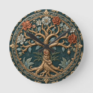 Relógio Redondo Árvore da Vida de William Morris Pré-Rafaelita Vin