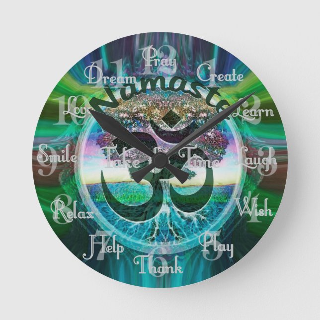 Relógio Redondo Árvore da Vida Namaste (Frente)