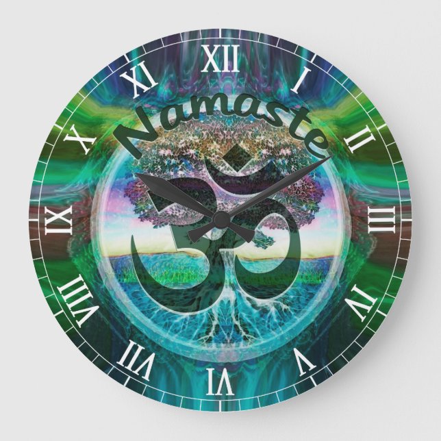 Relógio Redondo Árvore de Namaste de vida (Frente)